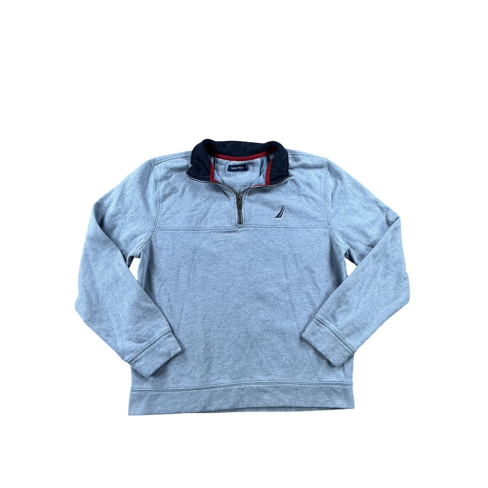 Nautica Mens Quarter Zip Pullover Sweatshirt Light Blue Heather Fleece Size M